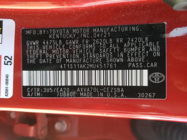 2021 TOYOTA CAMRY NIGH 4T1S11AK2MU451761