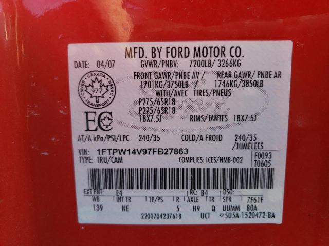 1FTPW14V97FB27863 Ford F150 Super 2007. Фото: 9