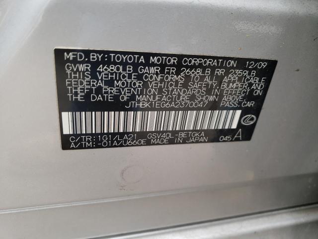 JTHBK1EG6A2370047 Lexus Es 350 2010. Фото: 9