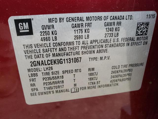 2016 CHEVROLET EQUINOX LT 2GNALCEK9G1131067