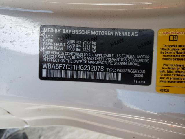 2017 BMW 650 XI WBA6F7C31HG232078