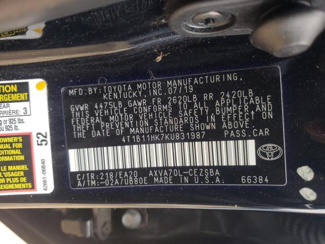 2019 TOYOTA CAMRY L 4T1B11HK7KU831987