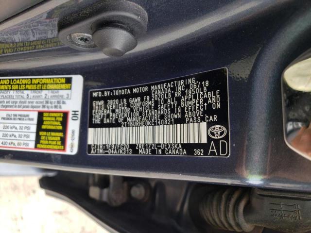 2019 TOYOTA COROLLA L 2T1BURHE0KC140821
