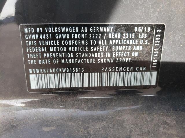 2019 VOLKSWAGEN E-GOLF SE WVWKR7AU0KW915813