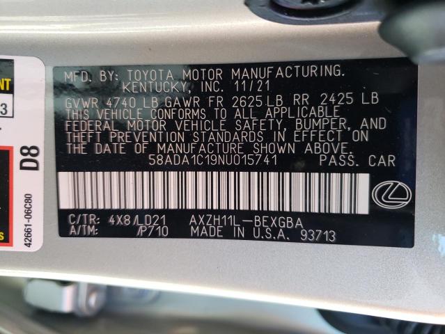 2022 LEXUS ES300H 58ADA1C19NU015741