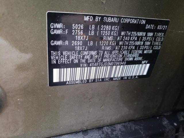 2021 SUBARU OUTBACK ON 4S4BTGJD2M3196940