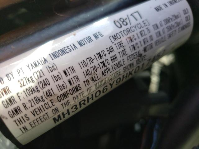 2017 YAMAHA YZFR3 MH3RH06Y9HK017457