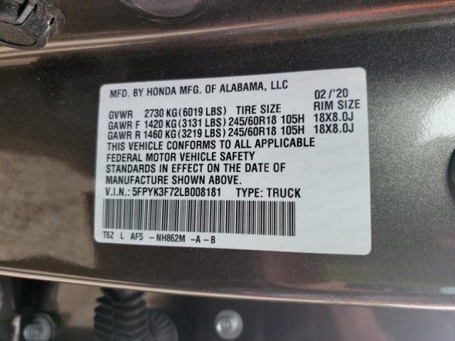 2020 HONDA RIDGELINE 5FPYK3F72LB008181