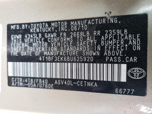 4T1BF3EK6BU625920 Toyota Camry Base 2011. Фото: 9