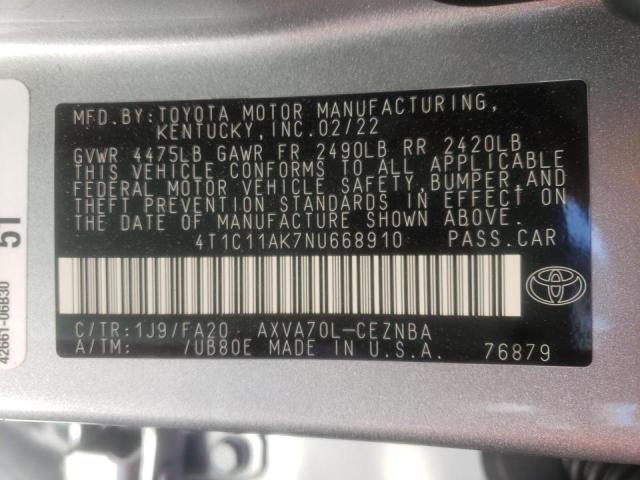 2022 TOYOTA CAMRY LE 4T1C11AK7NU668910