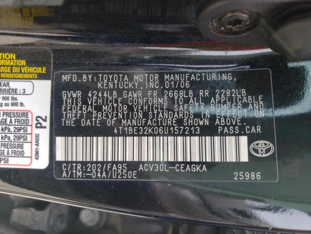4T1BE32K06U157213 Toyota Camry Le 2006. Фото: 9