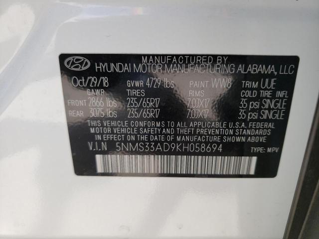 5NMS33AD9KH058694 Hyundai Santa Fe S 2019. Фото: 9
