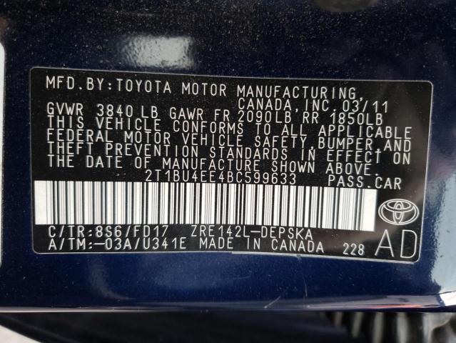 2T1BU4EE4BC599633 Toyota Corolla Ba 2011. Фото: 9