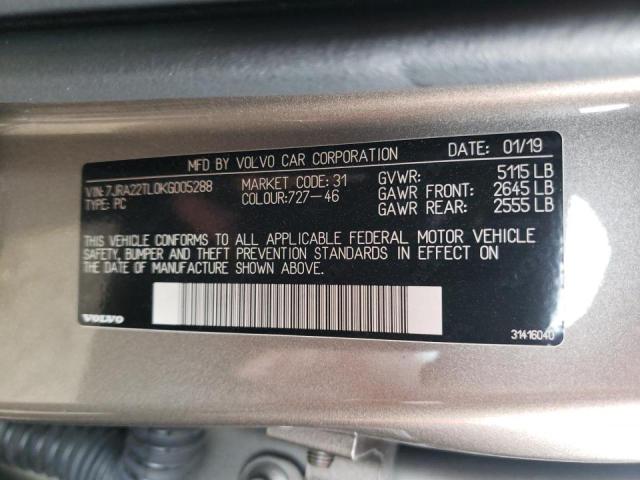 2019 VOLVO S60 T6 INS 7JRA22TL0KG005288
