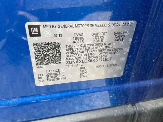 3GNAXLEX6KS511657 Chevrolet Equinox Lt 2019. Фото: 9