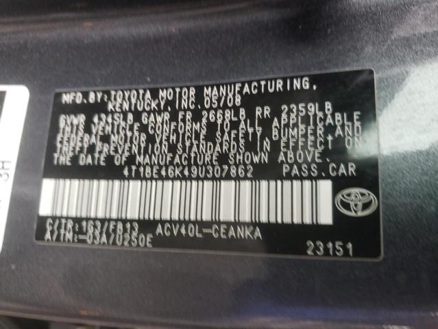 4T1BE46K49U307862 Toyota Camry 2009. Фото: 9