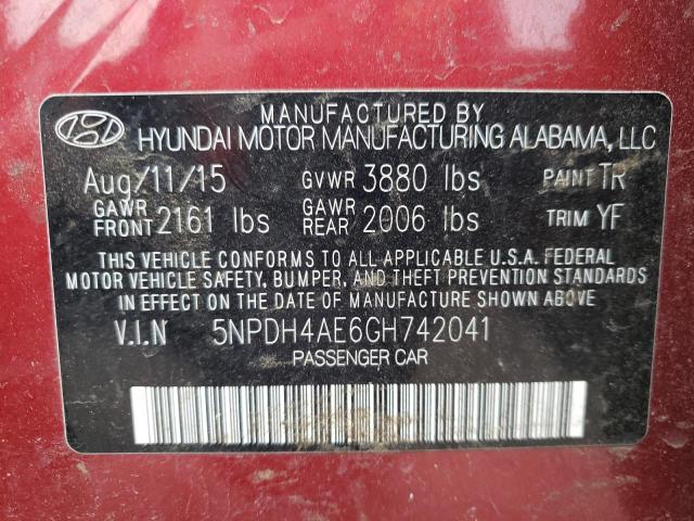 2016 HYUNDAI ELANTRA SE 5NPDH4AE6GH742041