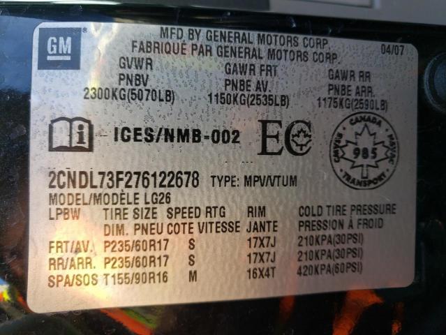 2CNDL73F276122678 Chevrolet Equinox Lt 2007. Фото: 9
