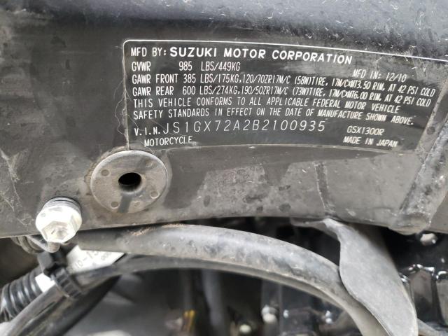 2011 SUZUKI GSX1300 R JS1GX72A2B2100935