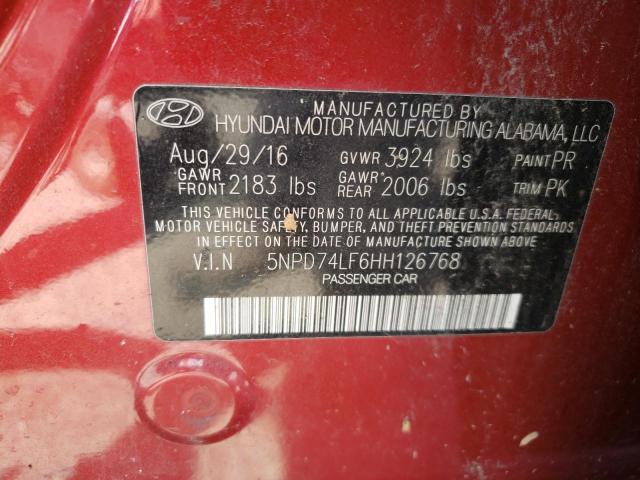 2017 HYUNDAI ELANTRA SE 5NPD74LF6HH126768