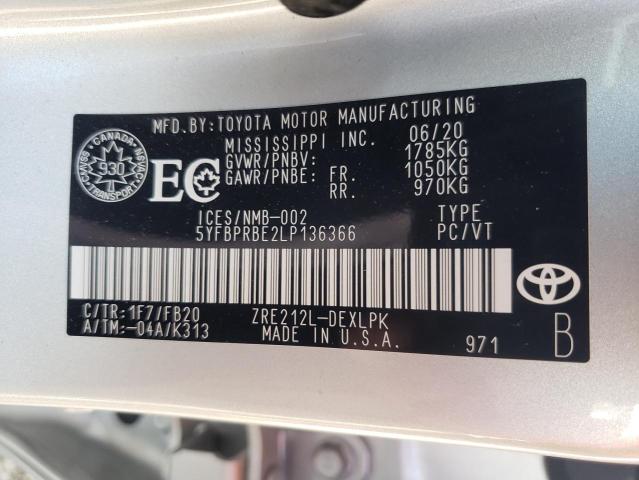 2020 TOYOTA COROLLA LE 5YFBPRBE2LP136366