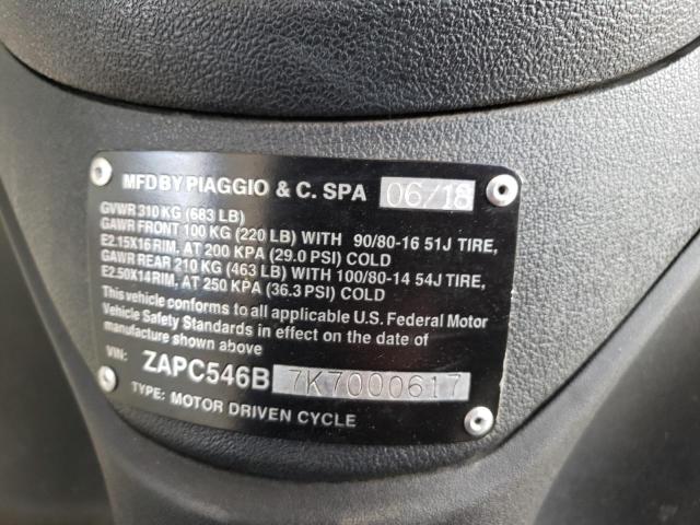 2019 PIAGGIO SCOOTER ZAPC546B7K7000617