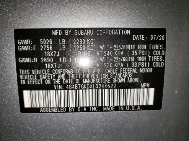 2020 SUBARU OUTBACK ON 4S4BTGKDXL3244522