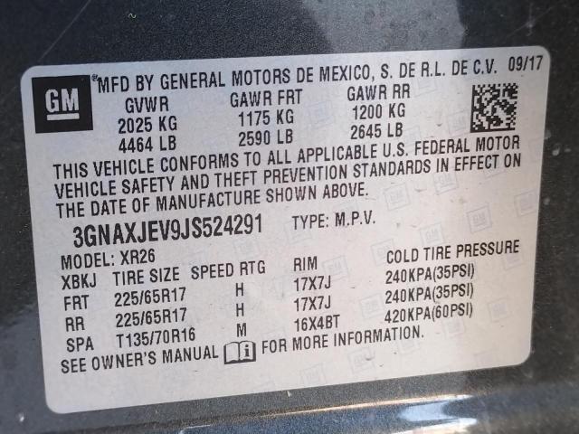2018 CHEVROLET EQUINOX LT 3GNAXJEV9JS524291