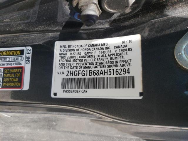 2HGFG1B68AH516294 Honda Civic Lx 2010. Фото: 9