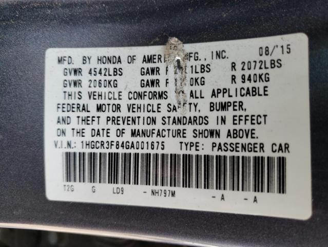 1HGCR3F84GA001675 Honda Accord Exl 2016. Фото: 9