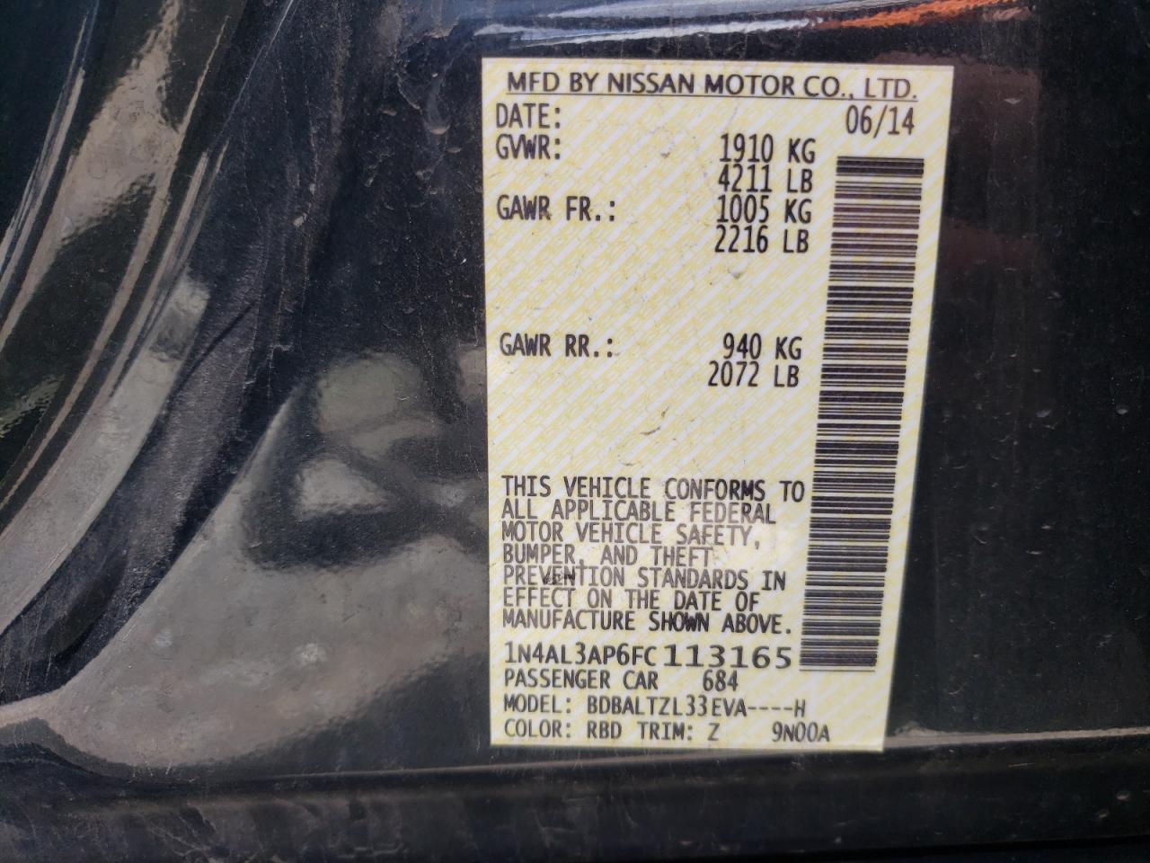 1N4AL3AP6FC113165 2015 Nissan Altima 2.5