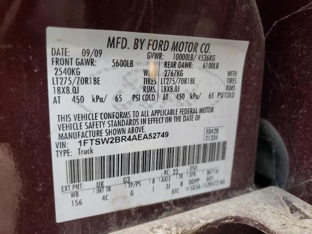 1FTSW2BR4AEA52749 Ford F250 Super 2010. Фото: 9