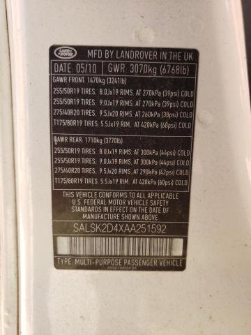 SALSK2D4XAA251592 Land Rover Range Rove 2010. Фото: 9