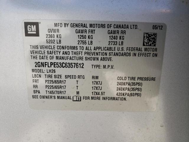 2GNFLPE53C6357612 Chevrolet Equinox Lt 2012. Фото: 9