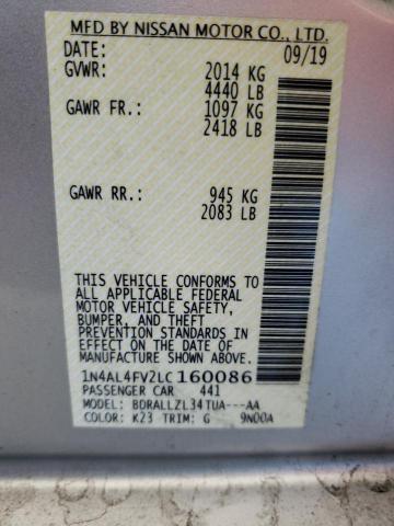 2020 NISSAN ALTIMA PLA 1N4AL4FV2LC160086