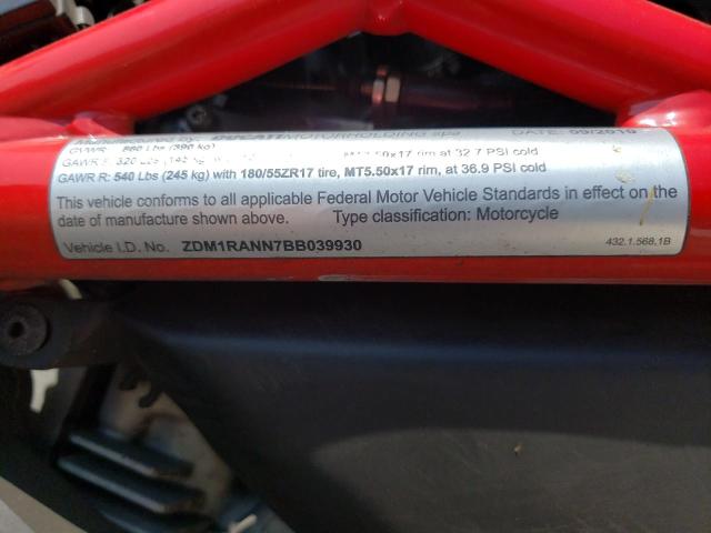 2011 DUCATI MONSTER 79 ZDM1RANN7BB039930