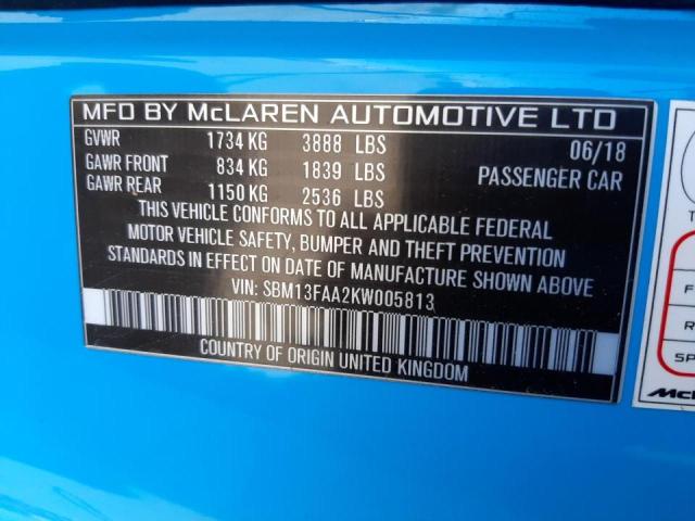 2019 MCLAREN AUTOMOTIVE 570S SBM13FAA2KW005813