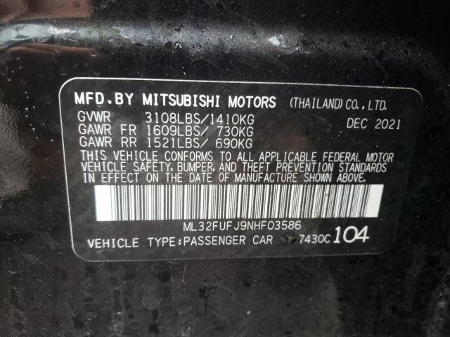 2022 MITSUBISHI MIRAGE ML32FUFJ9NHF03586