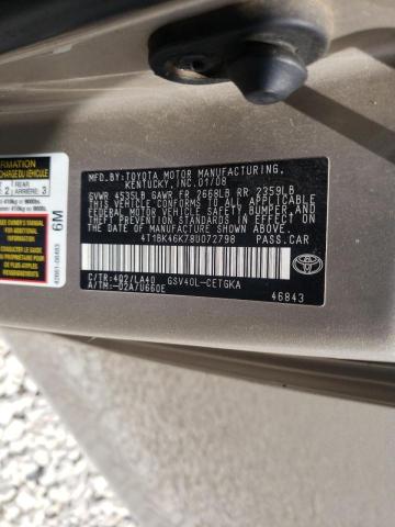 4T1BK46K78U072798 Toyota Camry Le 2008. Фото: 9
