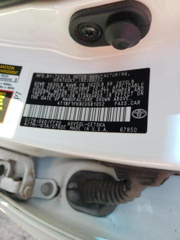 4T1BF1FK8CU581052 Toyota Camry Base 2012. Фото: 9