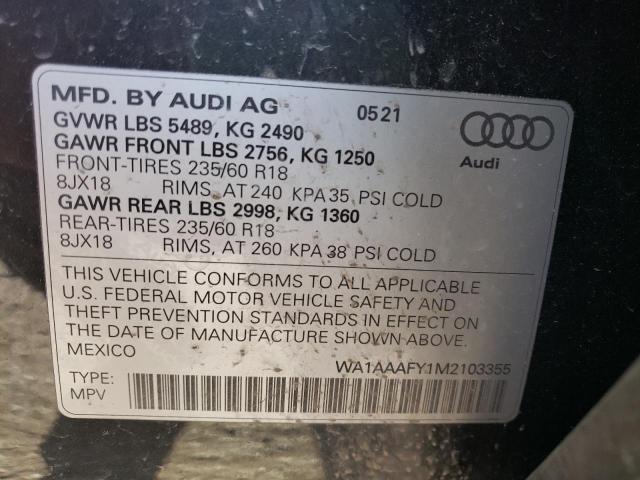 2021 AUDI Q5 PREMIUM WA1AAAFY1M2103355