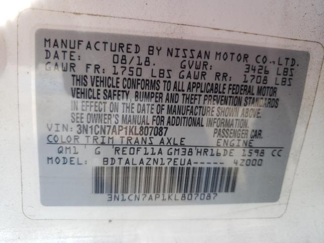 2019 NISSAN VERSA S 3N1CN7AP1KL807087