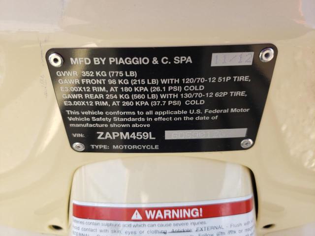 2013 VESPA GTS 300 SU ZAPM459L6D5901252