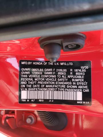 2021 HONDA CIVIC SPOR SHHFK7H4XMU206517