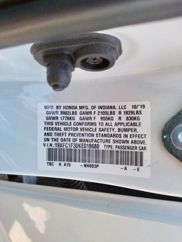 19XFC1F30KE018680 Honda Civic Ex 2019. Фото: 9
