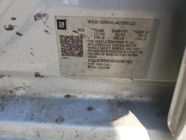1G1JD5SBXK4100762 Chevrolet Sonic Lt 2019. Фото: 9