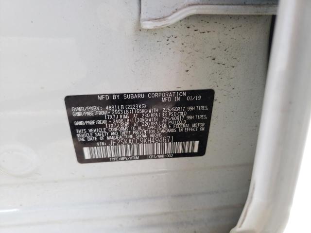 2019 SUBARU FORESTER JF2SKACC9KH494671