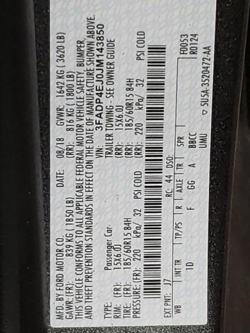 3FADP4EJ0JM143850 Ford Fiesta Se 2018. Фото: 9
