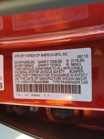 1HGCV1F58JA208986 Honda Accord Exl 2018. Фото: 9