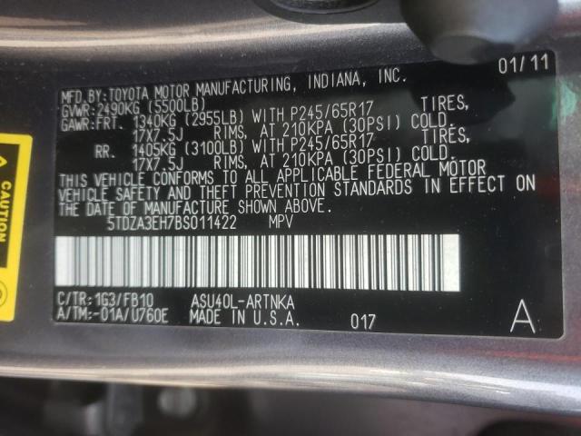5TDZA3EH7BS011422 Toyota Highlander 2011. Фото: 9